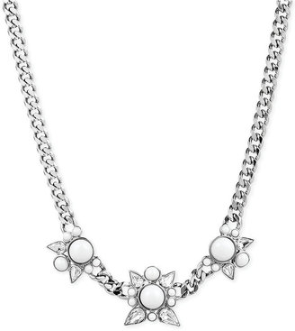 Givenchy Silver-Tone White Floral Frontal Necklace
