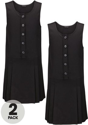 Top Class Girls Woven Button School Uniform Pinafores (2 Pack)