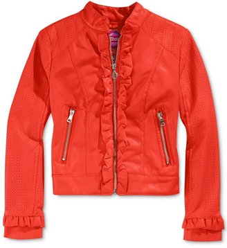 Dollhouse Girls' Ruffled Quilted Faux-Leather Jacket