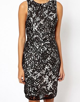 Warehouse Sequin and Lace Pencil Dress