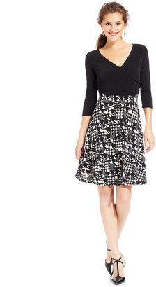 NY Collection Houndstooth-Print A-Line Dress