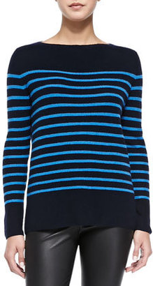 Vince Cashmere Ribbed Striped Sweater, Coastal/Ocean