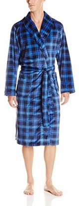 Geoffrey Beene Men's Blue Plaid Matte Silky Fleece Robe