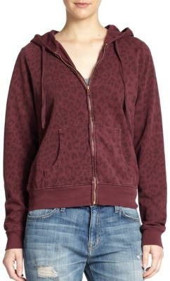 Current/Elliott The Leopard Zip-Up Cotton Hooded Sweatshirt