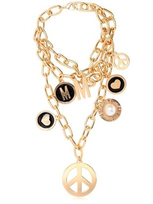 Moschino Symbol Pendants Gold Pleated Necklace