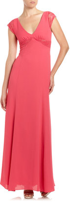 Max & Cleo Lace-Back V-Neck Gown, Fuchsia