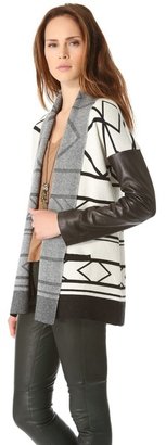 Twelfth St. By Cynthia Vincent Log Cabin Sweater with Leather Sleeves
