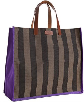 Fendi cobalt and brown striped canvas tote
