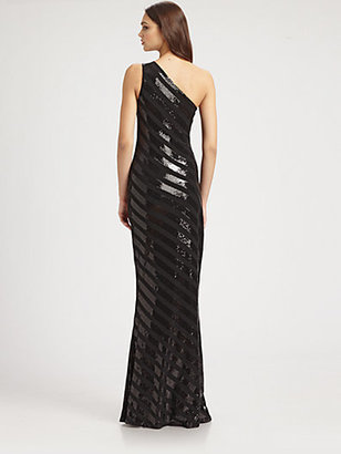 David Meister Striped Sequined Gown