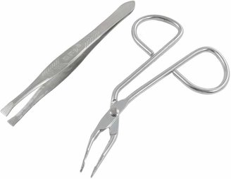 uxcell Silver Tone Flat Tip Tweezers Eyebrow Scissors Beauty Tool Set