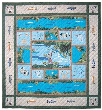Patch Magic Queen Fly Fishing Quilt, 85-Inch by 95-Inch