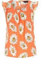 Dorothy Perkins Orange Daisy Flutter Sleeve Top
