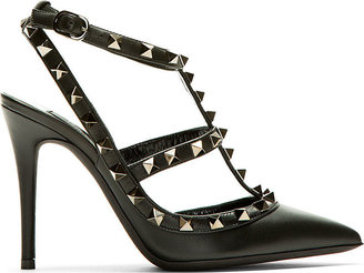 Valentino Black & gunmetal Rockstud Slingback heels