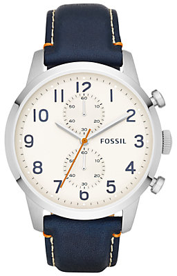 Fossil FS4932 Men's Townsman Chronograph Leather Watch, WhiteNavy