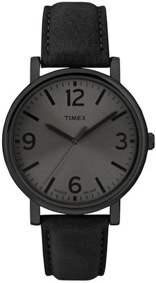 Timex Original Indiglo Night Light Round Black Leather Strap Unisex Watch