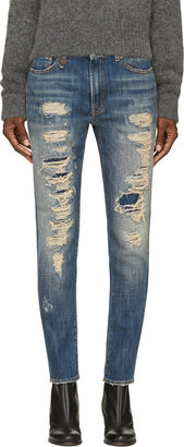 R 13 Blue Shredded Slouch Skinny Jeans
