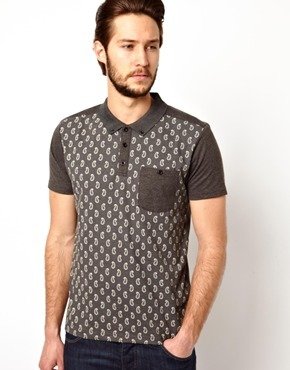 Merc Polo Shirt with Paisley Front - Grey