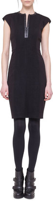 Akris Punto Cap-Sleeve Dress with Faux Leather Center
