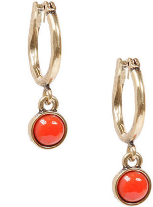 Lucky Brand Gold Tone Hoop and Coral Drop Earrings