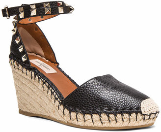 Valentino Rockstud Double Espadrille Leather Wedges