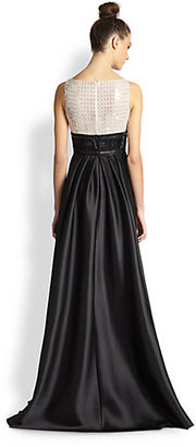 Carmen Marc Valvo Sequin Lace & Twill Combo Gown