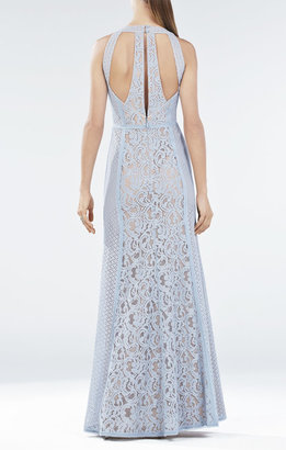 Ariella Lace-Blocked Halter Gown