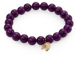 Sydney Evan Diamond, Purple Mountain Jade & 14K Yellow Gold Fortune Cookie Beaded Stretch Bracelet