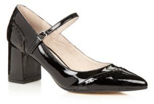 Faith Black patent block heel court shoes