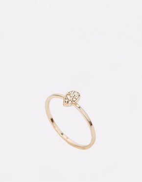 Warehouse Tiny Crystal Teardrop Ring - Gold