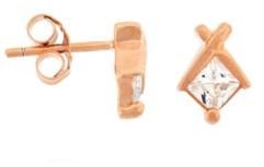 Lord & Taylor 18Kt Rose Gold Over Sterling Silver and Cubic Zirconia Pave Stud Earrings