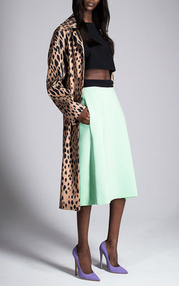 Fausto Puglisi Long Leopard Stretch Cady Coat