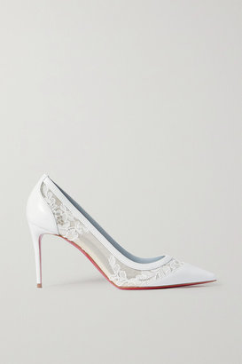 Christian Louboutin Galativi 85 Leather, Corded Lace And Mesh Pumps - White