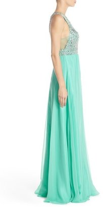 Faviana Embellished Chiffon Fit & Flare Gown