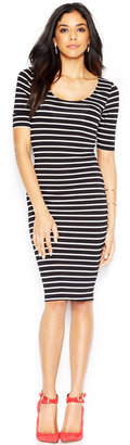 Bar III Short-Sleeve Striped Body-Con Midi Dress