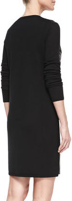 Vince Leather-Paneled Long-Sleeve Wool Dress