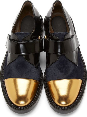 Marni Midnight Calfhair & Gold Toecap Derby Shoes