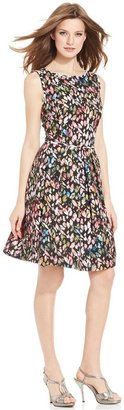 Tahari by ASL Abstract-Print Pleated Dress