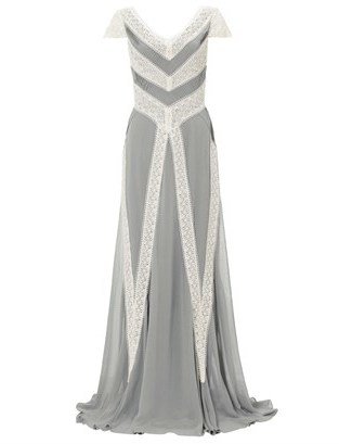 Temperley London Grey Pleats And Lace Maxi Dress