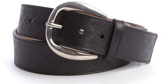 Gucci black diamante leather round buckle classic belt