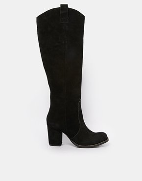 Park Lane Leather Pull On Heeled Knee High Boots - Black