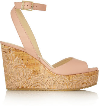 Jimmy Choo Philo embroidered leather wedge sandals