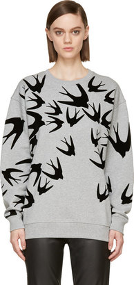 McQ Grey & Black Velvet-Flocked Swallow Sweatshirt
