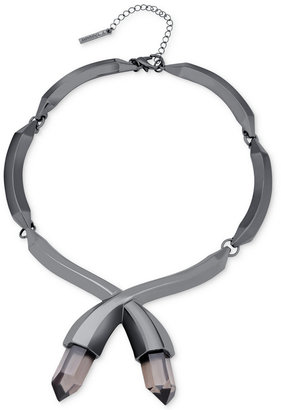 T Tahari Hematite-Tone Large Black Crystal Collar Necklace