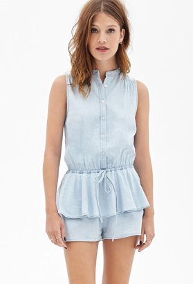 Forever 21 Buttoned Chambray Peplum Romper