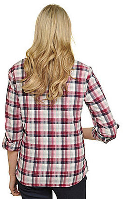 Allison Daley Petite Long-Sleeve Roll-Tab Plaid Shirt