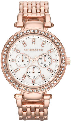 Liz Claiborne Womens Rose-Tone & Crystal-Accent Oversized Watch