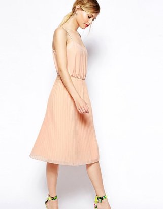 ASOS Strappy Midi Skater Dress with Pleated Skirt