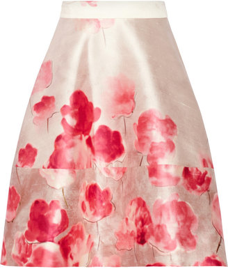 Lela Rose Floral-print silk and wool-blend shantung skirt
