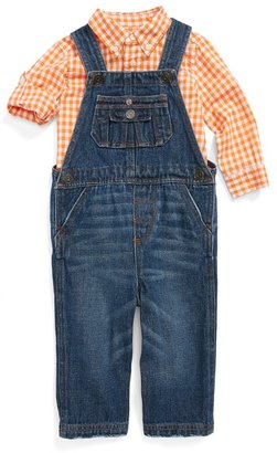 Ralph Lauren Woven Check Shirt & Denim Overalls (Baby Boys)