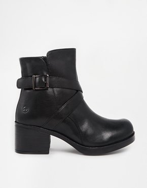 Bronx Leather Heeled Chelsea Buckle Boots - Black leather